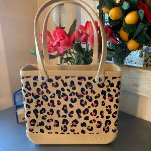 Leopard print, Baby BOGG BAG, TAN with PINK and BLACK spots. Easy wipe clean.